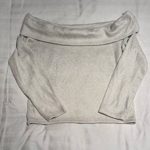 Zara Off-Shoulder Shimmering Gray Sweater